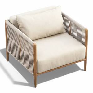 Fauteuil d'appoint en corde tressée, minimaliste, en teck, écologique, fauteuil individuel en tissu, salon, centre commercial, hôtel, villa - Product Image 6