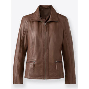 Veste en cuir d'agneau vintage décontractée pour femmes, imperméable, fermeture éclair, col plié, style tissé, jean lavé, nylon d'hiver - Product Image 1