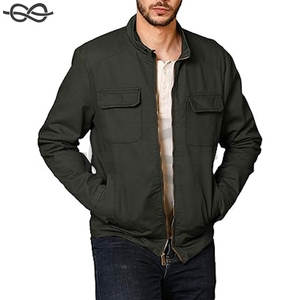 Chaqueta de algodón de primavera para hombre, abrigo de campo de lona ligero informal, múltiples bolsillos, puños ajustables, cuello levantado, cremallera completa en la parte delantera - Product Image 2