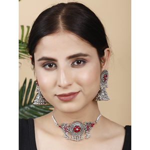 GS Maroon Round Center Flower Choker Elegant <b>Wedding</b> <b>Accessory</b> - Product Image 2
