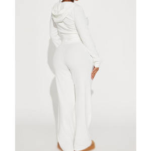 Ensemble de survêtement blanc personnalisé pour femme, avec veste zippée et pantalon large en molleton de bonne qualité, marque privée OEM - Product Image 2
