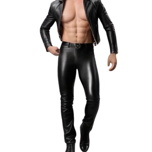 Pantaloni Classici da <span class=keywords><strong>Uomo</strong></span> in <span class=keywords><strong>Pelle</strong></span> Nera a Vita Bassa in PU Elasticizzato Aderenti con Tasca Costume da Discoteca Personalizzato Nuovo Abbigliamento da Club - Product Image 5