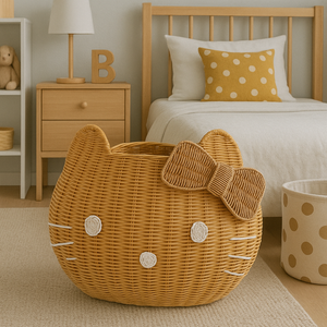 Panier rond en rotin Kitty meilleur prix pour enfants jouet panier de rangement pour chambre d'enfants - Product Image 2