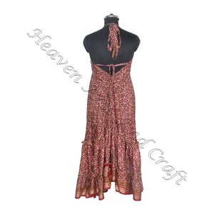 SD014 femmes été Boho Hippie Vintage soie licou robe recyclé Saree longue robe de soirée pour les filles - Product Image 6