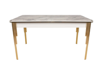 Table à manger à rallonge en métal et verre trempé de haute qualité à vendre Table à manger ronde étanche effet marbre blanc jambe dorée