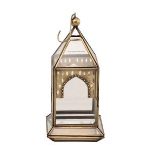 Lanterne à bougie élégante en laiton marocain doré avec lanternes à bougie en métal de style turc décoratives Ramadan en verre - Product Image 6