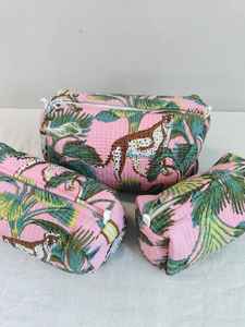 Set Of 3 Cotton Quilted <b>Makeup</b> <b>Bag</b> & Organizer Cotton Toiletry Case <b>Travel</b> <b>Bag</b> Jungle Print <b>Makeup</b> <b>Bag</b> Toiletries Organizer <b>Bag</b> - Product Image 4