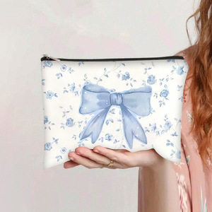Bolsa de Maquillaje de Poliéster con Estampado de Lazo, Bolsa de Cosméticos Grande Resistente al Agua con Cierre, Organizador de Viaje Portátil y Bonito para Mujer - Product Image 2