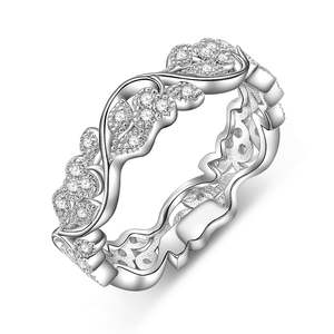 Jeulia Infinity Leaves Eternity <b>Ring</b>-Sterling <b>Silver</b> with 14K Rhodium Plating and <b>Emerald</b> Cut Diamond for Women - Product Image 3