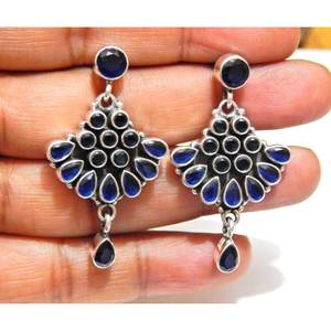 925 Sterling Silver Vintage Style <b>Earring</b> Stud Handmade Blue <b>Onyx</b> Gemstone Blue <b>Onyx</b> <b>Earring</b> Stud Gift for Women - Product Image 2