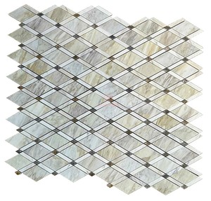 Mosaico de Madera con Diseño de Diamantes, Blanco con Puntos Negros, Mármol Pulido, Moderno, Resistente al Agua y Ecológico, para Paredes - Product Image 1