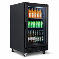 Réfrigérateur minibar à double zone de température pour hôtel, avec porte en verre trempé, adapté au réfrigération des boissons.