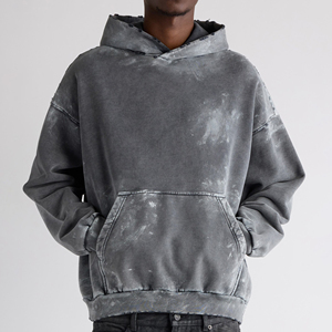 Sudadera con Capucha Personalizada para Hombre, Estilo Urbano, Lavado Ácido, Desgastada, de Poliéster/Algodón Grueso de 480 g/m², Color Sólido, Efecto Desgastado por el Sol, para Otoño - Product Image 1