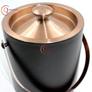 Cuve à boissons en acier inoxydable coulé fini argent avec poignée Présentoir de comptoir Refroidisseur à vin en métal Seau à glace à bière Champagne - Product Image 5