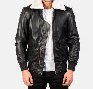 Veste universitaire en cuir véritable à col montant enduit pour hommes - Product Image 2