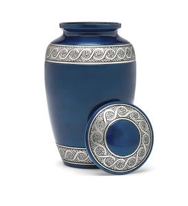 Urna Funeraria de Metal (Latón/Aluminio) Azul Antigua con Grabado Conmemorativo para Cenizas Humanas de Adultos - Product Image 5