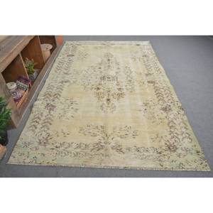 Vintage Turkish Rug Beige Brown 5.5 X 8.9 ft Wool Flat Weave with Patchwork Pattern for Living Room Decorations or Hallways - Product Image 1