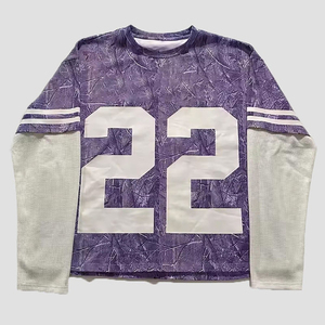 เสื้อยืดแขนยาวผ้าฝ้าย100% สำหรับผู้ชายเสื้อวาฟเฟิลฮิปฮอปลายกราฟิกทรงโอเวอร์ไซส์ - Product Image 6