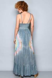 Verano moda Lurex Tie Dye largo Maxi vestido para mujer desgaste fiesta y ocasión especial desgaste Resort alta moda largo borla vestido - Product Image 6