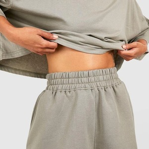 ชุดลำลองผ้าฝ้าย2ชิ้นสำหรับผู้หญิงสไตล์วินเทจสีทึบพิมพ์โลโก้ได้ตามต้องการ - Product Image 4