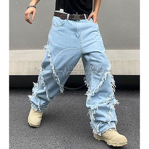 Pantalon en jean à jambes larges pour hommes, sur mesure de style unique, personnalisé avec votre propre logo, pantalon en jean à jambes larges pour hommes - Product Image 6