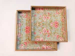 Artistic Wooden Tray Set with Enamel Print and Polished Gold Foil Finish Durable <b>Decorative</b> Serving Set Homes and Restaurants - Product Image 4