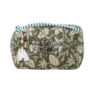 Nuevo y Elegante Juego de 3 Bolsas de Aseo de Tela Acolchada con Estampado Bohemio Verde, Organizador de Viaje Duradero, Estuches para Cosméticos - Product Image 5