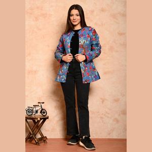 Winter Reversible Hooded Blazer <b>Jacket</b> for Ladies-Cotton Floral Print Short Length SHKL1013 - Product Image 3
