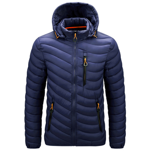 Men's Plus Size Casual Style Winter Puffer Jacket Light Warm Cotton <b>Feather</b> Nylon <b>Black</b> Hood Bubble Puff Filled Zipper Closure - Product Image 2