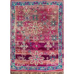 Tapis en laine noués à la main Nuray, motif géométrique rose et violet, design rectangulaire, 9x12, tapis de salon Pae-4561 - Product Image 1