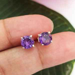 Boucles d'oreilles en améthyste naturelle, argent sterling 925, plaqué or 14 carats, jolies pierres de naissance de février, bijoux simples pour tous les jours, anniversaire - Product Image 4