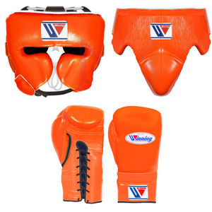Ensemble de boxe Orange Winning, cuir de vachette de haute qualité, arts martiaux, rembourrage à 4 couches, poignets lacés, équipement de boxe pour sparring - Product Image 1