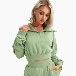 Sudadera Vintage lavada transparente con estampado personalizado para mujer Sudadera con capucha recortada con diseño forrado de patrón sólido con cremallera para el invierno - Product Image 5