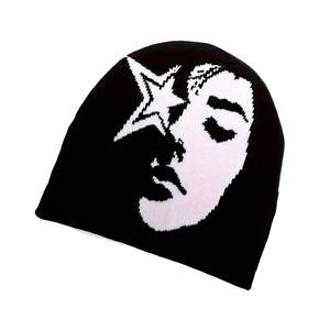 Custom Logo Y2K <b>Beanie</b> Reversible Knit Skull Cap, Jacquard Woven <b>Streetwear</b> Hat OEM Factory. - Product Image 2