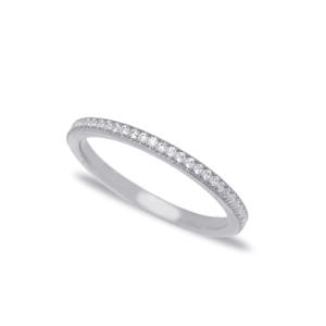 Anillo Apilable Delgado con Piedra CZ, Joyería para Mujer, Fiesta de Bodas, Hecho a Mano en Turquía, Plata de Ley 925 Chapada en Oro - Product Image 3