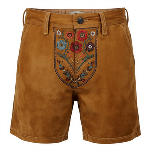 Pantalones Cortos de Cuero Genuino de Ante Color Bronceado Personalizados con Bordado Tradicional para Festivales, Proveedor OEM - Product Image 3