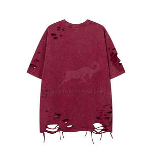 เสื้อยืดแขนสั้นผู้ชายสไตล์ดิสเทรสทรงโอเวอร์ไซส์ ขายดี เสื้อยืดผ้าฝ้ายผู้ชายสไตล์ดิสเทรสสำหรับขาย - Product Image 1