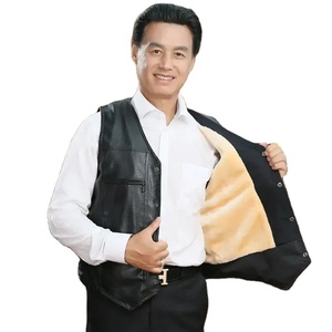 Vente Chaude Gilet de Motard pour Homme en Cuir Véritable et Toile, Épais et Chaud pour l'Hiver, Grande Taille, Vêtement d'Extérieur de Sécurité, Gilet Tendance - Product Image 2