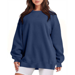 Sweat femme surdimensionné à épaules tombantes doublé polaire col rond pull confortable haut tunique à manches longues coupe ample sweat femme - Product Image 3