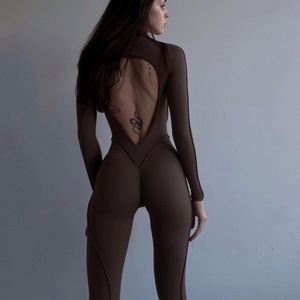 <span class=keywords><strong>One</strong></span> <span class=keywords><strong>Piece</strong></span> High Sexy Backless Solid Bodycon Stram pler Langarm Monos De Mujer Damen Body suits Jumps uits Spiel anzüge für Frauen