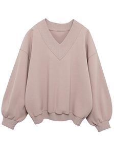 Femmes surdimensionné pull sweat col en V ourlet côtelé manches longues coupe ample Baggy haut Streetwear ourlet côtelé poignets côtelés lâche - Product Image 2