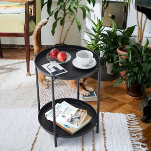 Mesa auxiliar redonda nórdica blanca, bandeja de metal para sala de estar o instalación de café al aire libre - Product Image 1