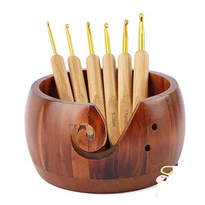 High Quality Eco-friendly Original OEM Accept Knitting Accessories Bamboo Wooden Yarn Bowl Without Lid with <b>Hooks</b> - Product Image 1