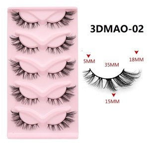 Vente en gros des faux cils les plus populaires, 5 paires, série œil de chat 3D, faits à la main, en fausse fourrure de vison, avec logo personnalisé - Product Image 4