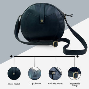 Bolso semicircular de cuero genuino para mujer, bandolera redonda, bolso de hombro de cuero genuino, elegante bolso Hobo Sling - Product Image 3