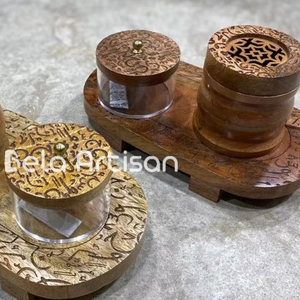 Bela Artisan Plateaux en bois de manguier et ensemble de boîtes Mabkhara Porte-diffuseur d'encens et d'aromathérapie pour les promotions d'affaires de la Saint-Valentin - Product Image 5