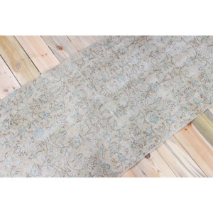 Tapis vintage 2,6 x 7,2 pieds, tapis turc, tapis floral marron et bleu - Product Image 2