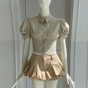 Coshe Hazel Set Sweet Lace Blusa femenina juvenil Bubble Hem Falda Casual Trendy Ropa de mujer - Product Image 1