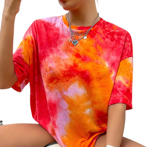 เสื้อยืดมัดย้อมสำหรับผู้หญิงผ้าคอตตอนระบายอากาศได้ดีสำหรับฤดูร้อนเสื้อผ้าออกแบบโลโก้และฉลากส่วนตัว - Product Image 1