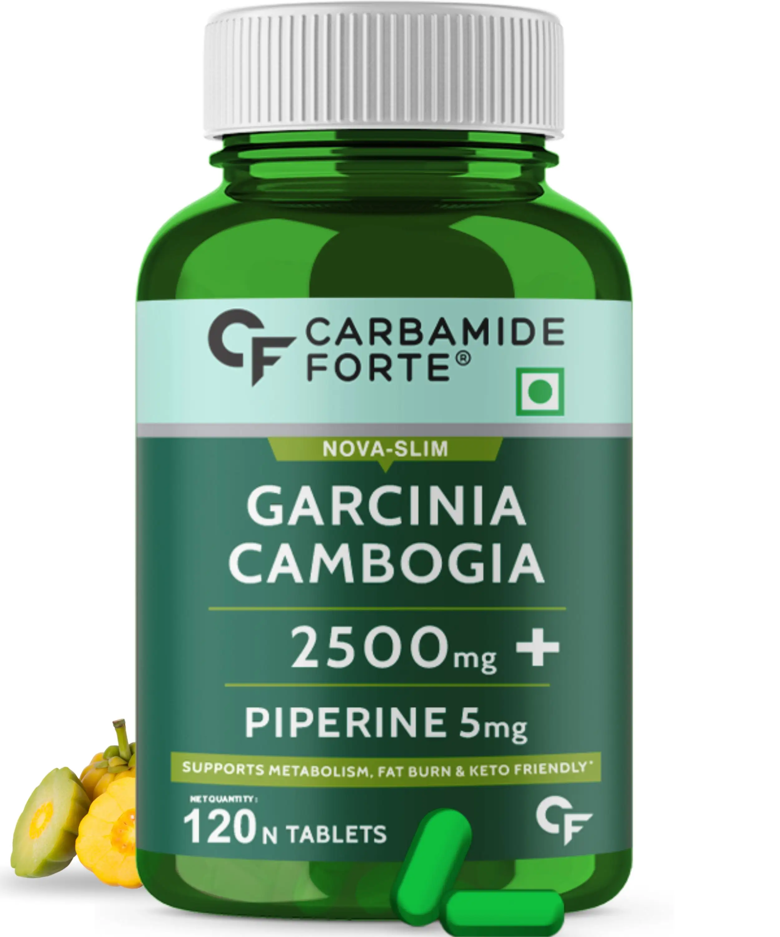 Supplément végétalien pour perte de poids, Garcinia cambodgia, 2500mg avec 5mg de pipérine, 60% HCA par portion-120 comprimés de légumes